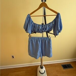 SHEIN Blue Off-Shoulder Top and Shorts Set